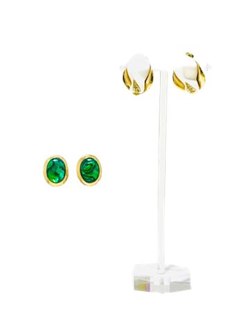 Vtg Earring Lot - 2 Pairs - Kenneth Lane for Avon and Gold Tone w/Green Abalone