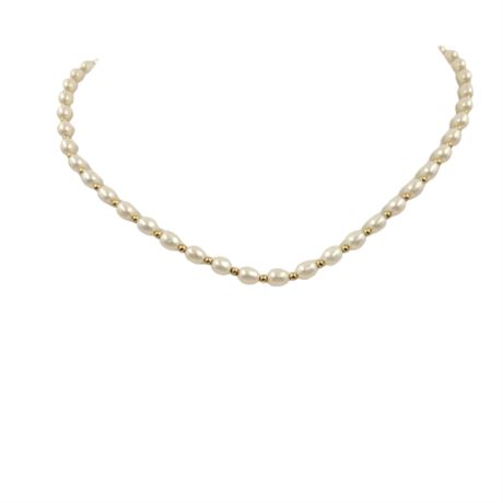 Gold Tone Bead and Freshwater Pearl Necklace