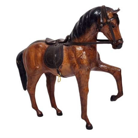 Vintage Byers Choice Leather Wrapped Horse Figurine, Leg Up