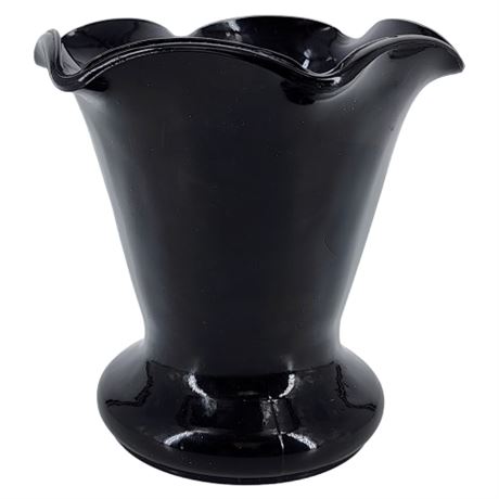 Vintage Black Amethyst Glass Ruffled Vase