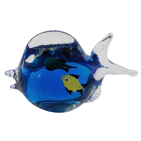 Vintage Handmade Art Glass Fish Inside A Fish Paperweight