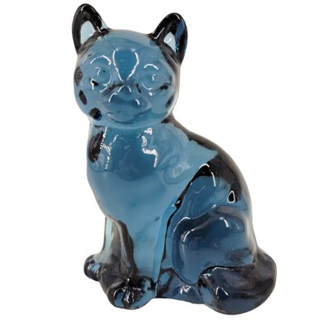 Vintage Fenton Cobalt Blue Art Glass Cat Figure
