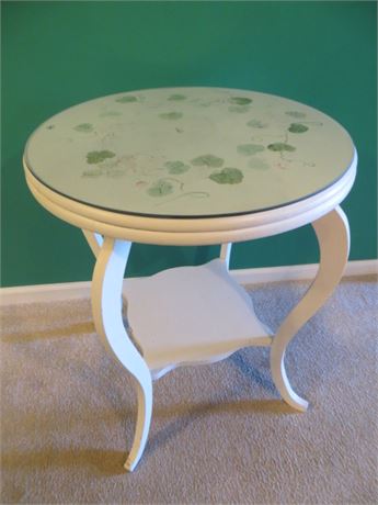 Round White Table w/Glass Top