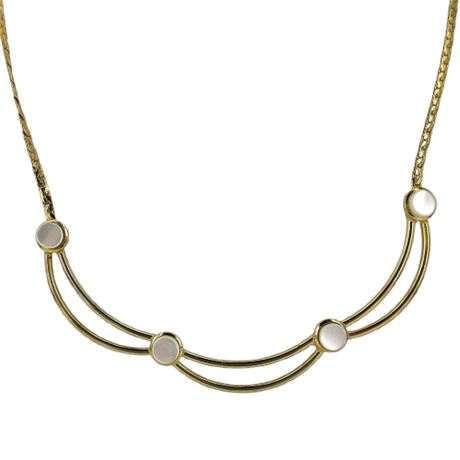 Mother Of Pearl Gold Tone Scalloped Necklace