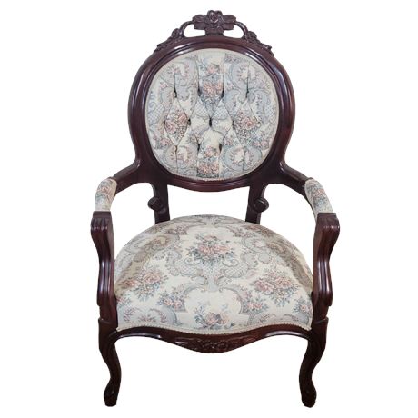 Kimball White Floral Hand-Carved Victorian Style Arm Chair
