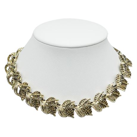Vintage Gold Tone Leaf Links Choker Necklace