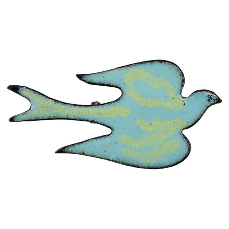 Vintage Copper Enamel Peace Dove Brooch