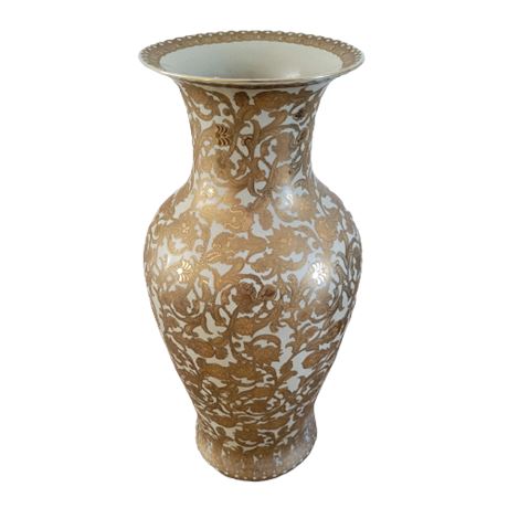 Large 31" Chinese Palace Vase w/ Gold-Tone Gilt Floral Decoration