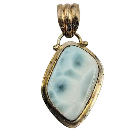 Silver Tone and Blue Larimar Gemstone Necklace Pendant