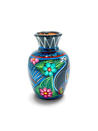 Vtg Mexican Terracota Handpainted Folk Art Vase