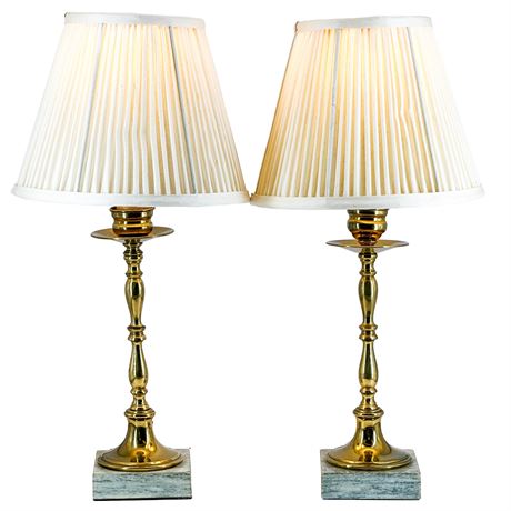 Pair of Vintage Brass Lamps with Marble Bases