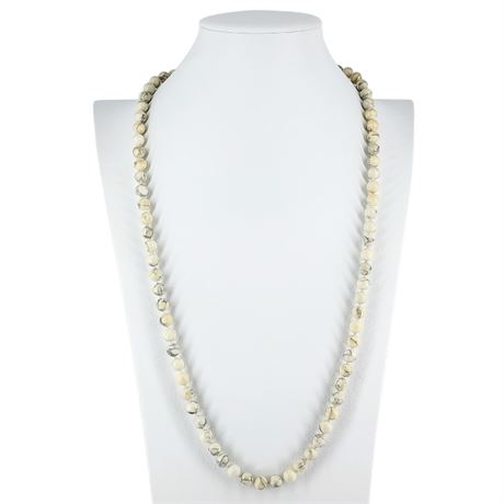 Vintage Hand Knotted 8mm Howlite Bead Necklace