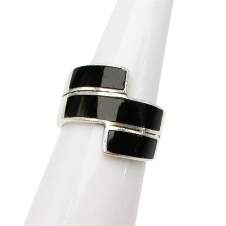 Modernist Onyx Sterling Silver Ring Sz 7.25