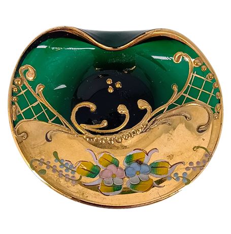 Green and Gold-tone Trinket Dish
