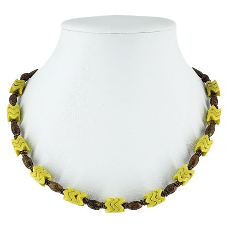 Vintage Brass & Glass Tribal Style Necklace