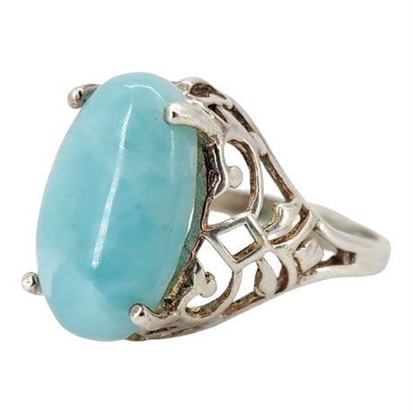 Vintage Sterling Silver Openwork Polished Aquamarine Ring, Sz 5.25