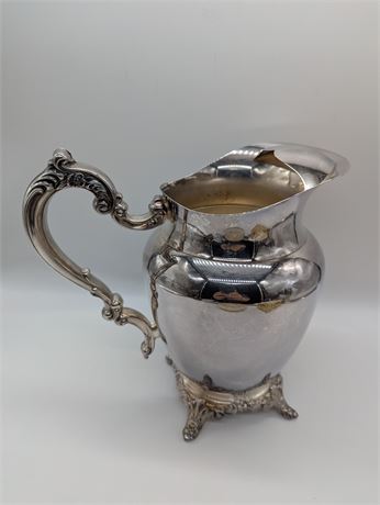 Vtg. Oneida Silver Plate Water Pitcher w/Ornate Handle / Footed Base