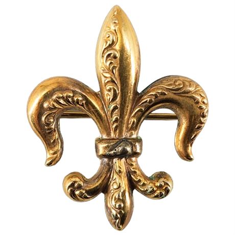 Signed Vintage FINBERG Gold Filled Repousse Fleur-de-Lis Brooch