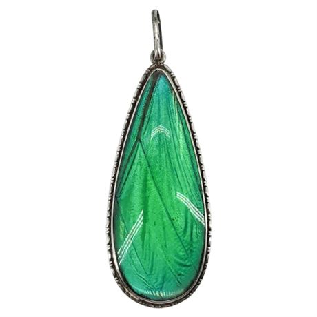 Vtg Sterling Silver Iridescent Butterfly Wing Pendant