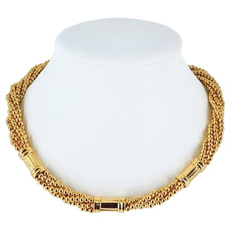 Signed Vintage MONET Multi-Strand Gold Tone Beaded Twist Necklace