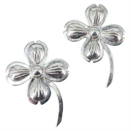 Pair Vintage Sterling Silver Dogwood Flower Brooches