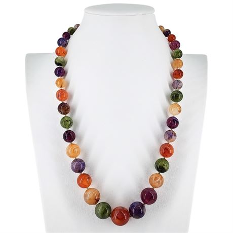 Vintage Multi-Colored Lucite Swirl Graduated Bead Necklace