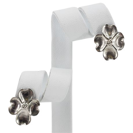 Vintage STUART NYE Sterling Silver Dogwood Blossom Screwback Earrings