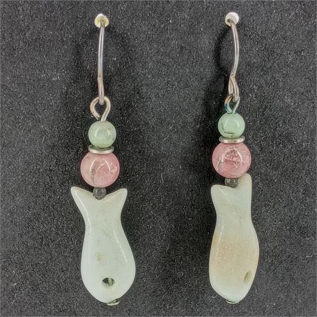 Carved Stone Fish Earrings – Natural Gemstone Dangles
