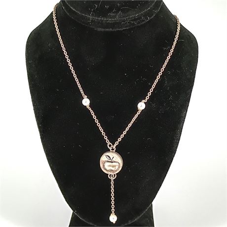 Vintage Apple Pendant Necklace – Teacher Gift – Faux Pearls