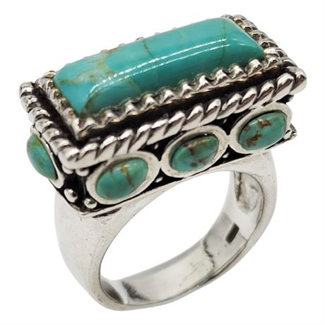 Chunky Sterling Silver Turquoise Ring, Sz 8