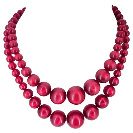 Vintage Red Moonglow Lucite Double Strand Necklace