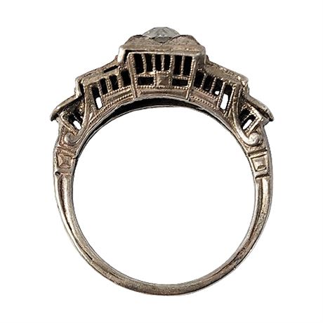Art Deco Sterling Silver Rhinestone Ring, Sz 5.5