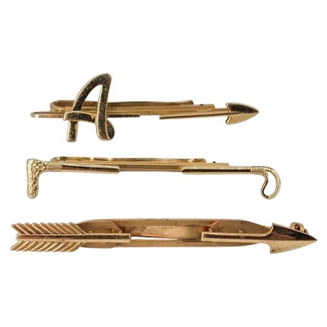Three Signed Vintage Gold Tone Split Tie Clips