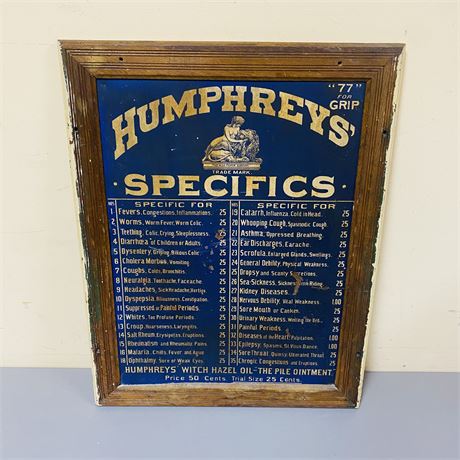 1920’s Humphrey’s Snake Oil Advertising Sign in Orig Frame