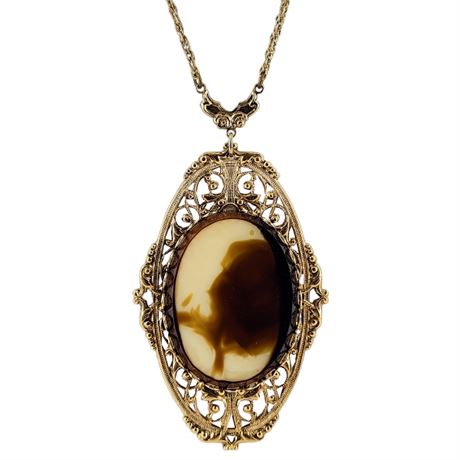 Signed Vintage 1928 JEWELRY CO. Large Glass Pendant Necklace