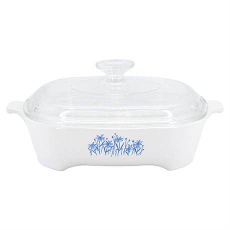Vintage Corning Ware for Sears Blue Daisies Microwave Browning Dish & Lid