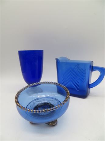 Cobalt Blue Glass, Pitcher & Bowl