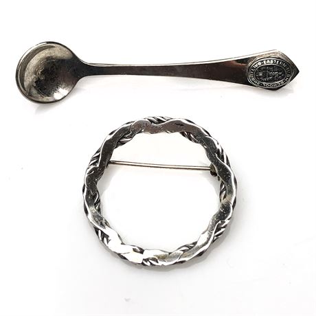 Beau Sterling Silver Twisted Brooch & Sterling Spoon Brooch