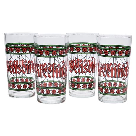 Vintage Libbey "Season's Greetings" Stained Glass Cooler Glasses