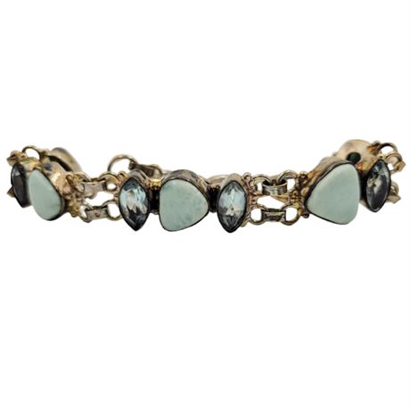 Gold Tone Larimar and Blue Glass Link Bracelet