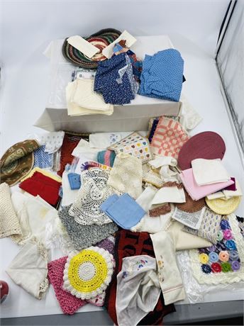 Huge Lot of Vtg Miniature Rugs, Curtains and Bedding