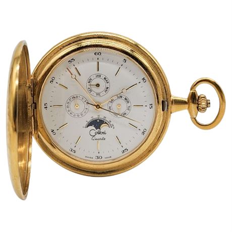 Vintage COLIBRI Chronograph Moon Phase Quartz Pocket Watch, Running