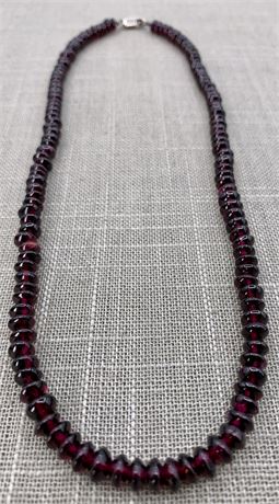 132 Polished Garnet Rhondelle Beads & Sterling Silver Necklace