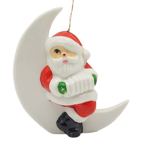 Vintage Bone China Crescent Moon Santa Claus Ornament