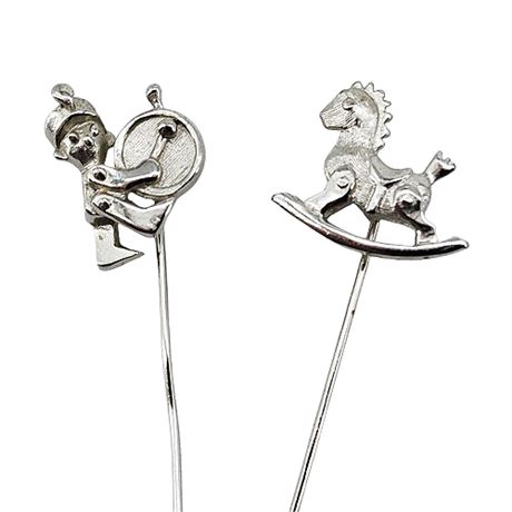 Vintage CROWN TRIFARI Drummer Boy & Rocking Horse Stick Pins
