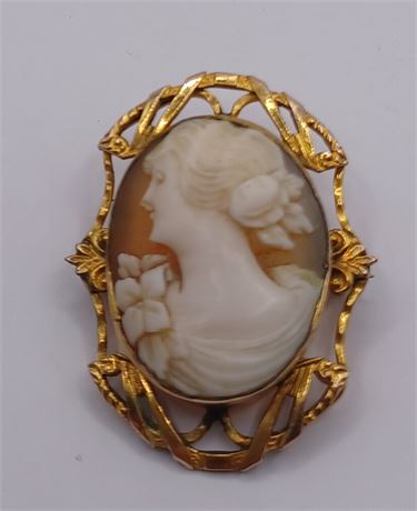 Victorian Amco gold filled shell Cameo 5.3 G 1.5 in