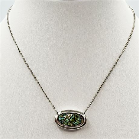 Vintage Avon Silver Tone Mother of Pearl Pendant Necklace