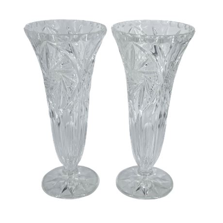 Pair of Crystal Trumpet Vases