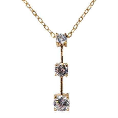 Vintage Gold Tone Past, Present, Future CZ Journey Pendant Necklace