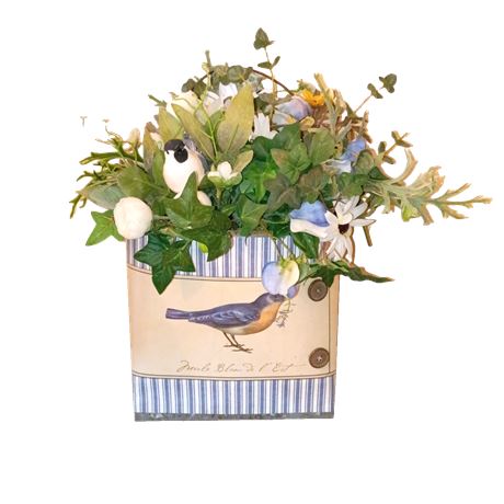 Decorative Bird-Themed Wall Pocket Floral Arrangement with Faux Flowers